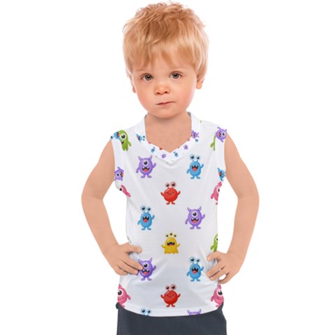 Seamless-pattern-cute-funny-monster-cartoon-isolated-white-background Kids  Sport Tank Top by Salman4z