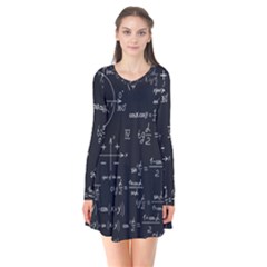 Mathematical-seamless-pattern-with-geometric-shapes-formulas Long Sleeve V-neck Flare Dress by Salman4z