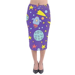 Card-with-lovely-planets Velvet Midi Pencil Skirt by Salman4z