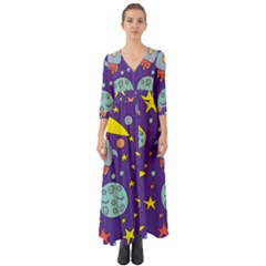 Card-with-lovely-planets Button Up Boho Maxi Dress by Salman4z