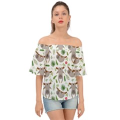 Seamless-pattern-with-cute-sloths Off Shoulder Short Sleeve Top by Salman4z