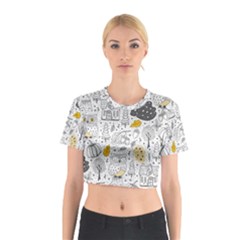 Doodle-seamless-pattern-with-autumn-elements Cotton Crop Top by Salman4z