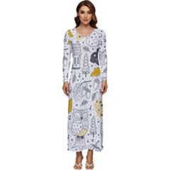 Doodle-seamless-pattern-with-autumn-elements Long Sleeve Longline Maxi Dress by Salman4z