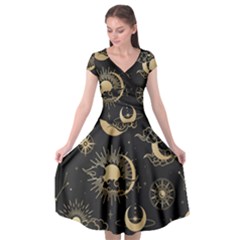 Asian-seamless-pattern-with-clouds-moon-sun-stars-vector-collection-oriental-chinese-japanese-korean Cap Sleeve Wrap Front Dress by Salman4z