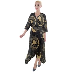 Asian-seamless-pattern-with-clouds-moon-sun-stars-vector-collection-oriental-chinese-japanese-korean Quarter Sleeve Wrap Front Maxi Dress by Salman4z