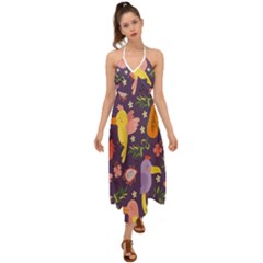 Exotic-seamless-pattern-with-parrots-fruits Halter Tie Back Dress  by Salman4z