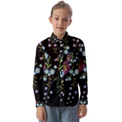 Embroidery-trend-floral-pattern-small-branches-herb-rose Kids  Long Sleeve Shirt by Salman4z