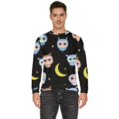 Cute-owl-doodles-with-moon-star-seamless-pattern Men s Fleece Sweatshirt by Salman4z