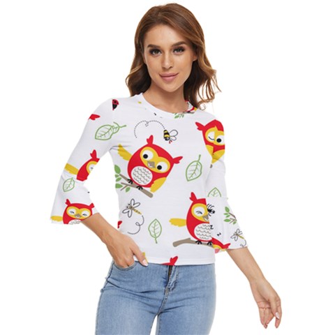 Seamless-pattern-vector-owl-cartoon-with-bugs Bell Sleeve Top by Salman4z