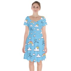 Sky-pattern Short Sleeve Bardot Dress by Salman4z