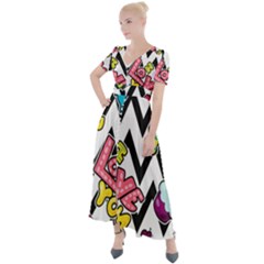 Vector-romantic-love-seamless-pattern Button Up Short Sleeve Maxi Dress by Salman4z