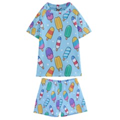 Cute-kawaii-ice-cream-seamless-pattern Kids  Swim Tee And Shorts Set by Salman4z