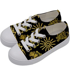 Maya-style-gold-linear-totem-icons Kids  Low Top Canvas Sneakers by Salman4z