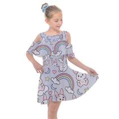 Seamless-pattern-with-cute-rabbit-character Kids  Shoulder Cutout Chiffon Dress by Salman4z