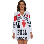 I love full moon Long Sleeve V-Neck Chiffon Dress 