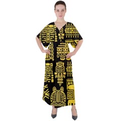American-golden-ancient-totems V-neck Boho Style Maxi Dress by Salman4z