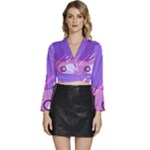 Colorful-abstract-wallpaper-theme Long Sleeve Tie Back Satin Wrap Top