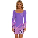 Colorful-abstract-wallpaper-theme Long Sleeve Square Neck Bodycon Velvet Dress