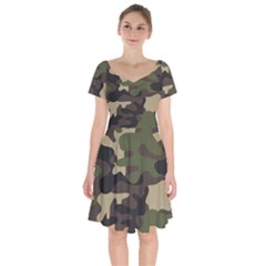 Texture-military-camouflage-repeats-seamless-army-green-hunting Short Sleeve Bardot Dress by Salman4z