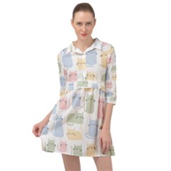 Cute-cat-colorful-cartoon-doodle-seamless-pattern Mini Skater Shirt Dress