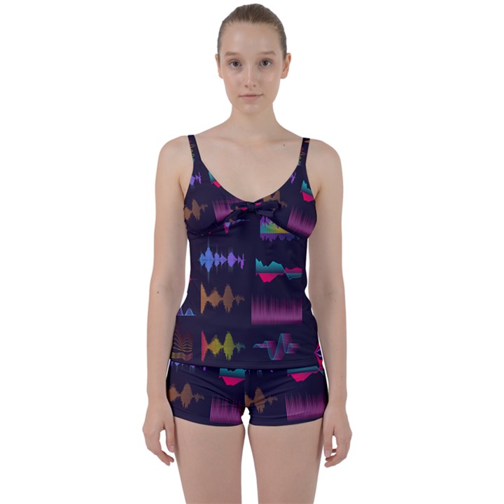 Colorful-sound-wave-set Tie Front Two Piece Tankini
