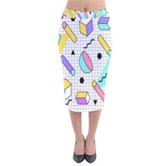Tridimensional-pastel-shapes-background-memphis-style Velvet Midi Pencil Skirt by Salman4z