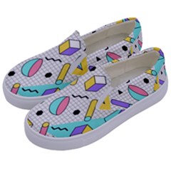 Tridimensional-pastel-shapes-background-memphis-style Kids  Canvas Slip Ons by Salman4z