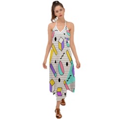 Tridimensional-pastel-shapes-background-memphis-style Halter Tie Back Dress  by Salman4z