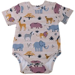Wild Animals Seamless Pattern Baby Short Sleeve Bodysuit by pakminggu