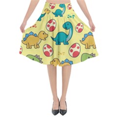 Seamless Pattern With Cute Dinosaurs Character Flared Midi Skirt by pakminggu