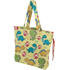 Seamless Pattern With Cute Dinosaurs Character Drawstring Tote Bag by pakminggu