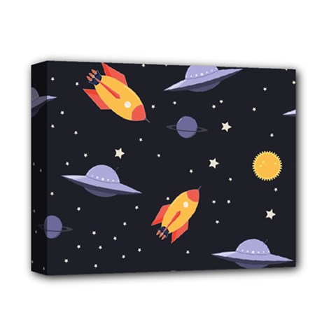 Cosmos Rockets Spaceships Ufos Deluxe Canvas 14  X 11  (stretched) by pakminggu