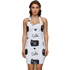 Cute Cameras Doodles Hand Drawn Sleeveless Wide Square Neckline Ruched Bodycon Dress by pakminggu