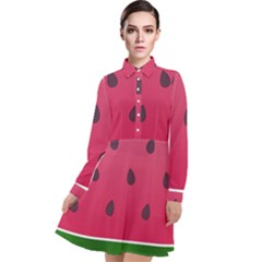 Watermelon Fruit Summer Red Fresh Food Healthy Long Sleeve Chiffon Shirt Dress by pakminggu