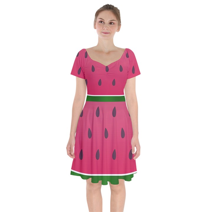 Watermelon Fruit Summer Red Fresh Food Healthy Short Sleeve Bardot Dress
