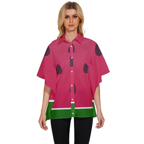 Watermelon Fruit Summer Red Fresh Food Healthy Women s Batwing Button Up Shirt by pakminggu