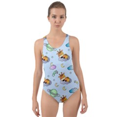 Pattern Giraffe Animal Seamless Scrapbooking Blue Cut-out Back One Piece Swimsuit by pakminggu