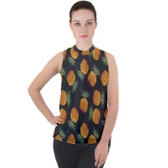 Pineapple Background Pineapple Pattern Mock Neck Chiffon Sleeveless Top by pakminggu