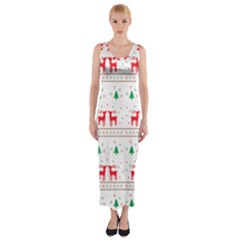 Red Green And Blue Christmas Themed Illustration Fitted Maxi Dress by pakminggu