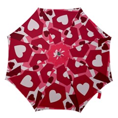 Pink Hearts Pattern Love Shape Hook Handle Umbrellas (medium) by danenraven