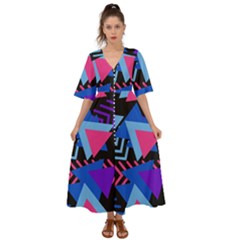 Memphis Pattern Geometric Abstract Kimono Sleeve Boho Dress by danenraven