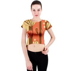 Amber Yellow Stripes Leaves Floral Crew Neck Crop Top by danenraven