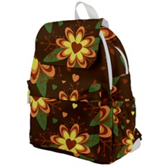 Floral Hearts Brown Green Retro Top Flap Backpack by danenraven