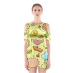Cute Sketch Child Graphic Funny Shoulder Cutout One Piece Dress