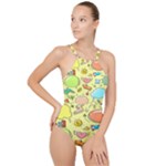 Cute Sketch Child Graphic Funny High Neck One Piece Swimsuit