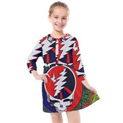 Grateful Dead Pattern Kids  Quarter Sleeve Shirt Dress by Mog4mog4
