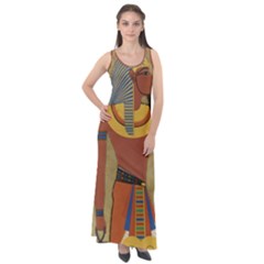 Egyptian Tutunkhamun Pharaoh Design Sleeveless Velour Maxi Dress by Mog4mog4