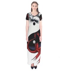 Yin And Yang Chinese Dragon Short Sleeve Maxi Dress by Mog4mog4