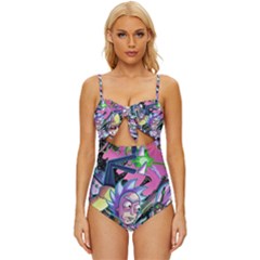 Cartoon Parody Time Travel Ultra Pattern Knot Front One-piece Swimsuit by Mog4mog4