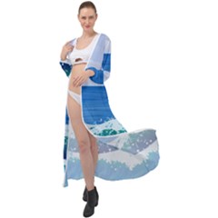 Illustration Landscape Sea Ocean Waves Beach Blue Maxi Chiffon Beach Wrap by Mog4mog4